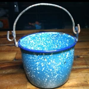 Vintage Teal Enamelware Small Soup Kettle